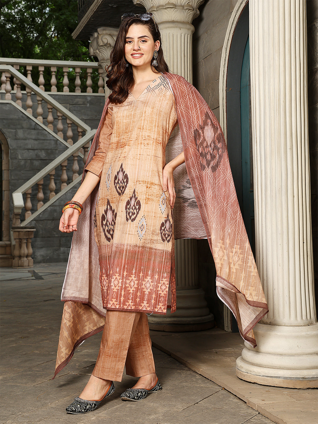 Amber Ikat Elegance – Cotton Straight Suit Set