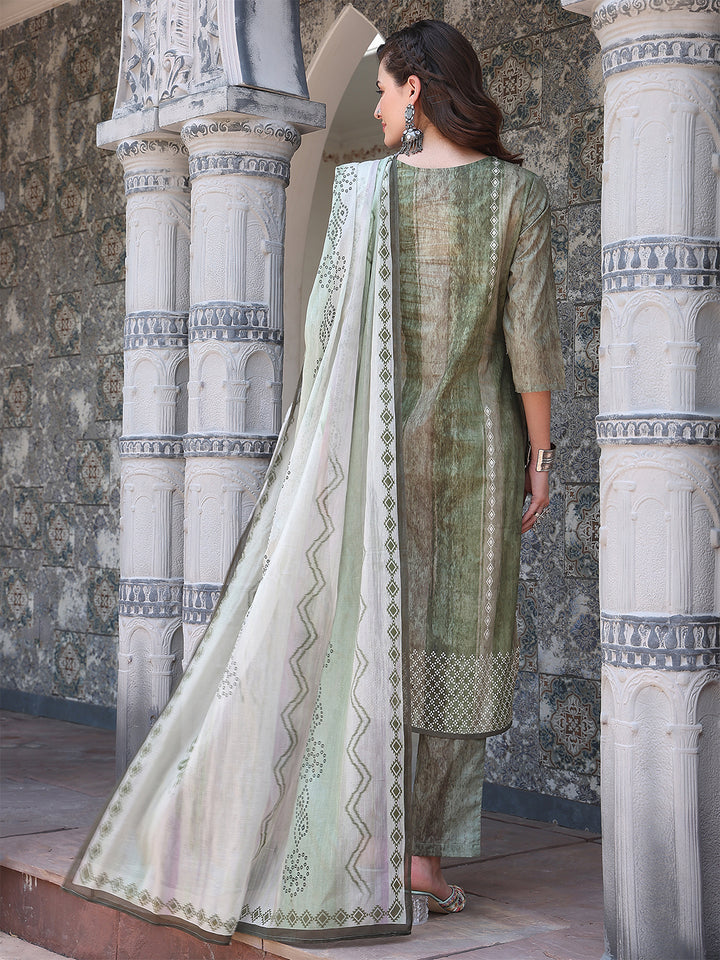 Verdant Grace – Olive Cotton Straight Suit Set