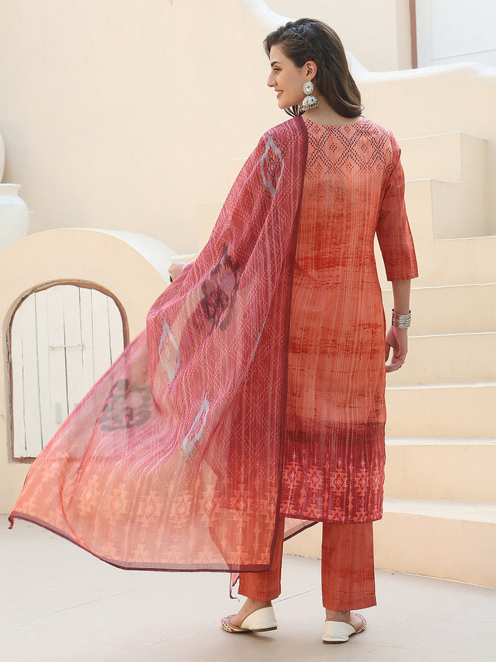Sunset Radiance – Orange Cotton Straight Suit Set