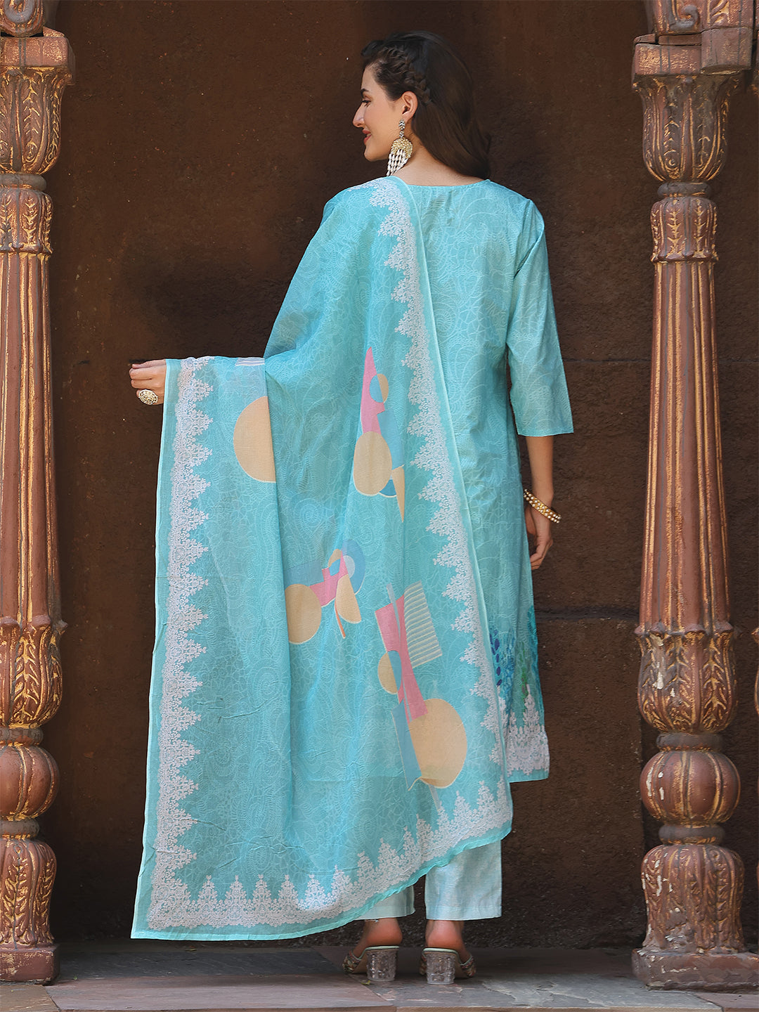 Aqua Blossom Straight Suit Set
