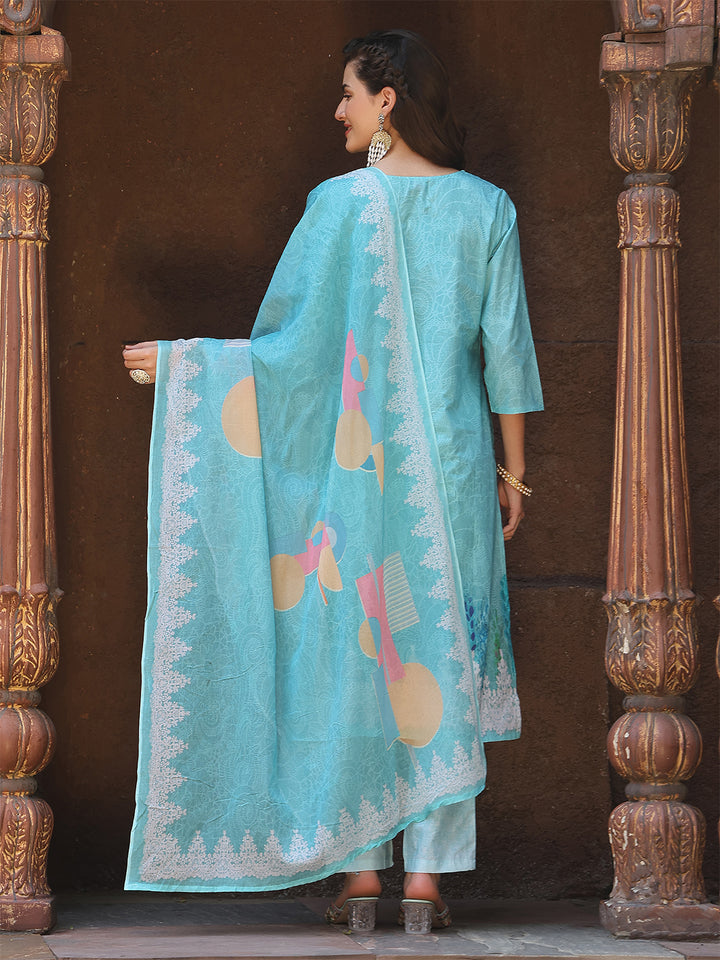 Aqua Blossom Straight Suit Set