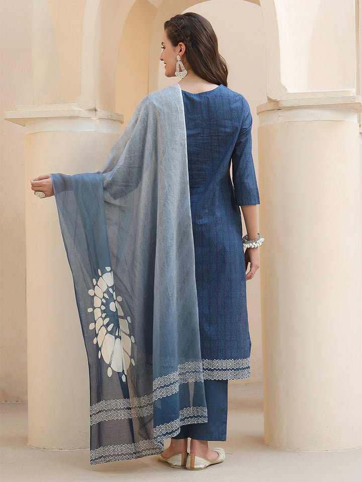 Indigo Radiance – Pure Cotton Digital Print Suit Set
