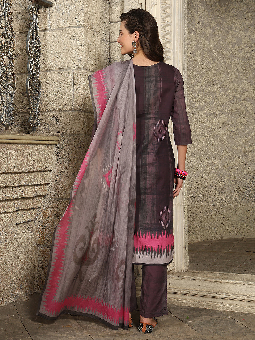 Charcoal Rose Ikat Suit Set