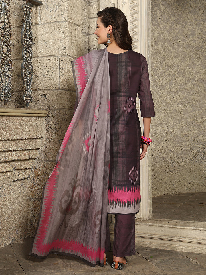 Charcoal Rose Ikat Suit Set