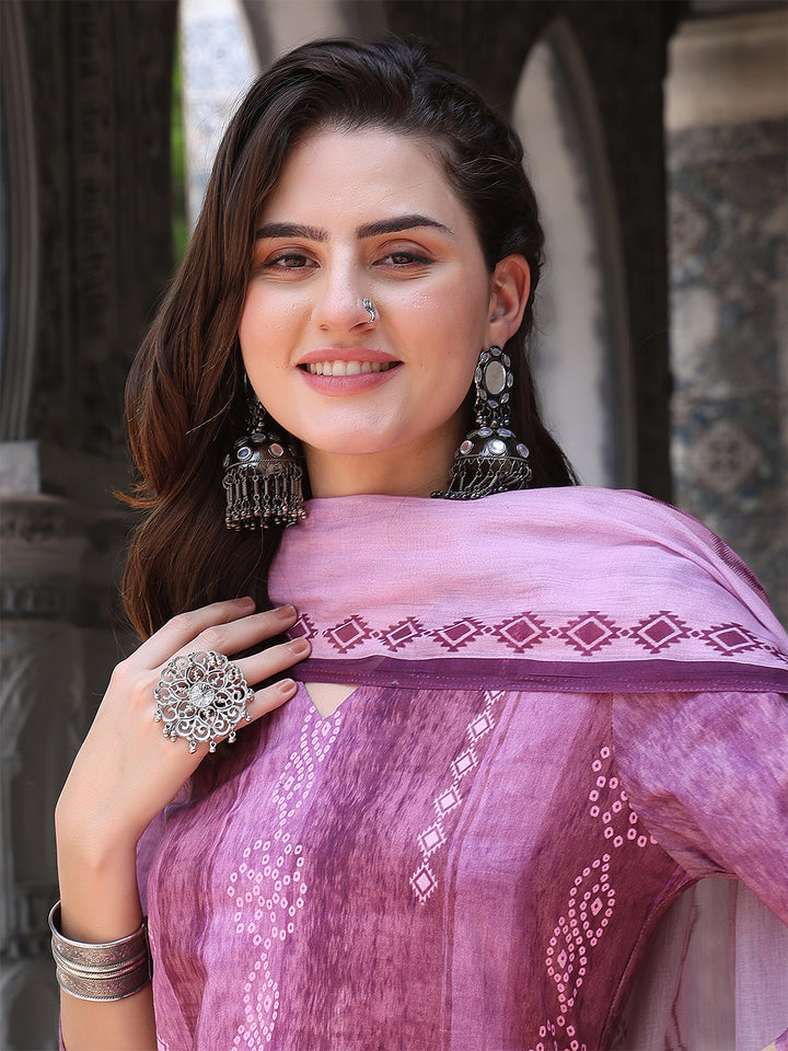 Mystic Mauve – Printed Cotton Straight Suit Set