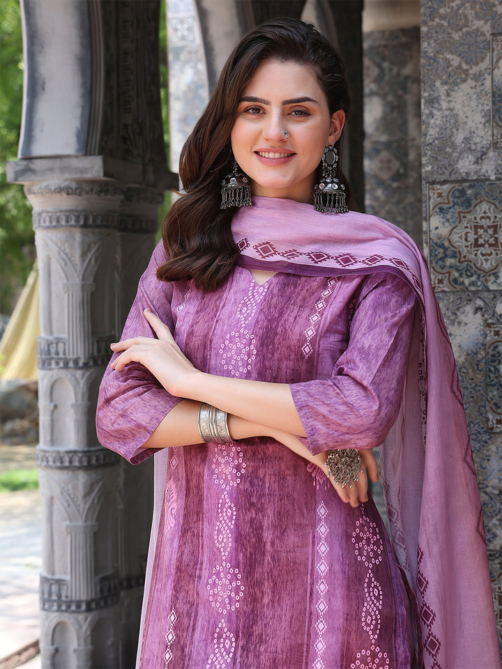 Mystic Mauve – Printed Cotton Straight Suit Set