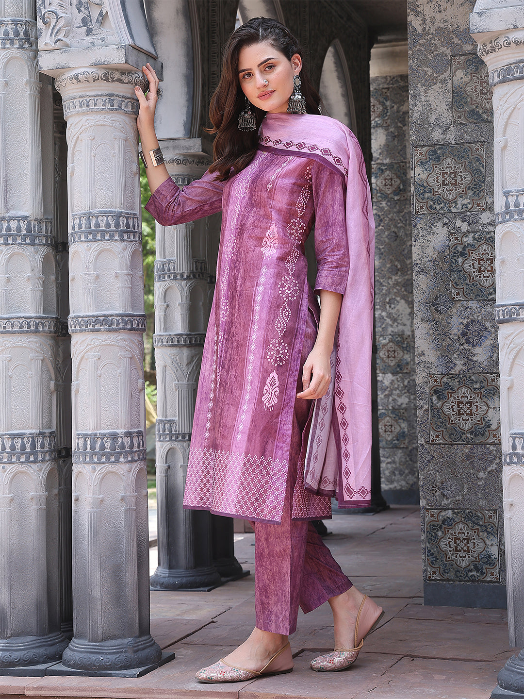 Mystic Mauve – Printed Cotton Straight Suit Set
