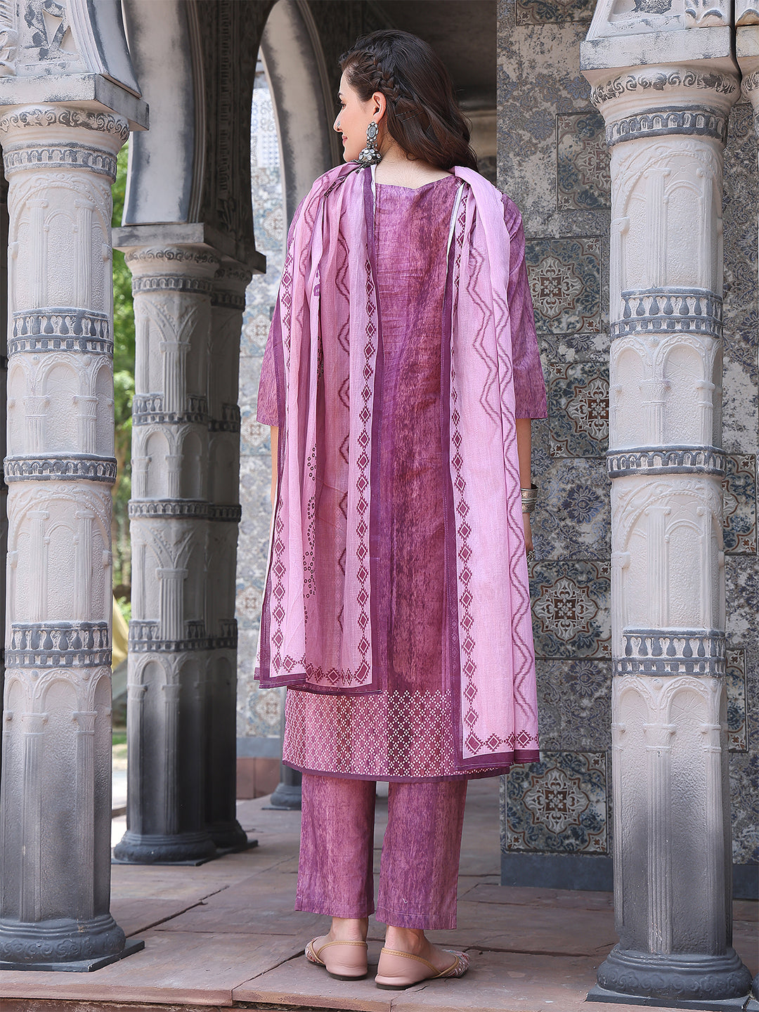 Mystic Mauve – Printed Cotton Straight Suit Set