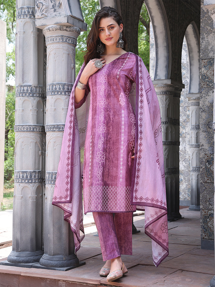 Mystic Mauve – Printed Cotton Straight Suit Set