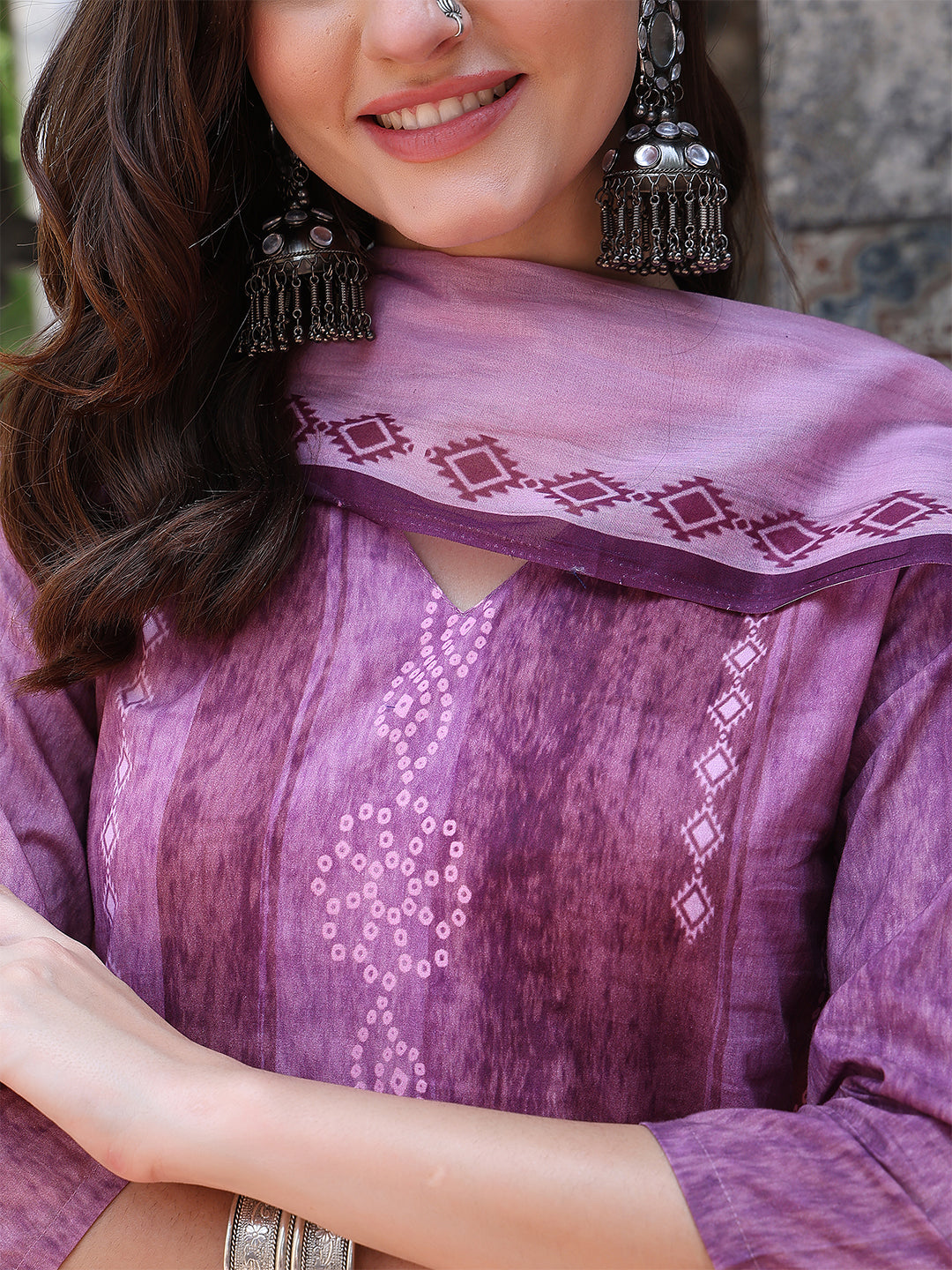 Mystic Mauve – Printed Cotton Straight Suit Set