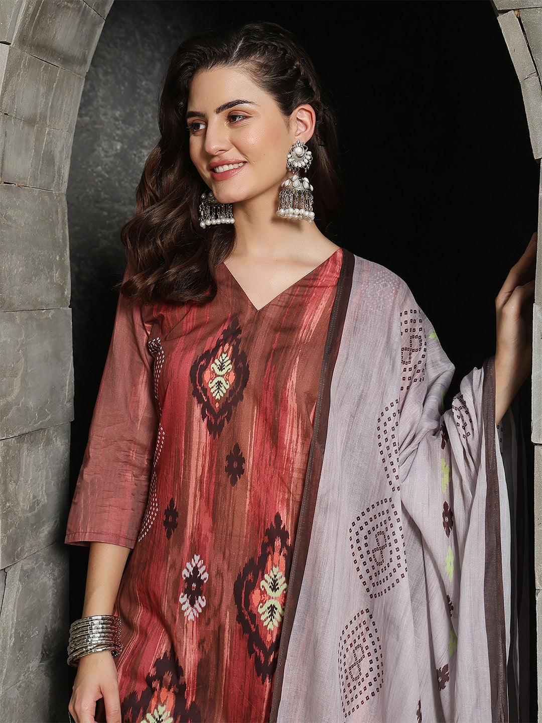 Rustic Charm – Maroon Cotton Straight Suit Set