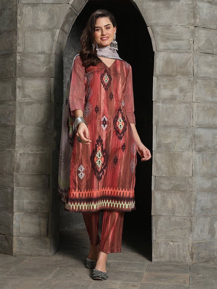 Rustic Charm – Maroon Cotton Straight Suit Set