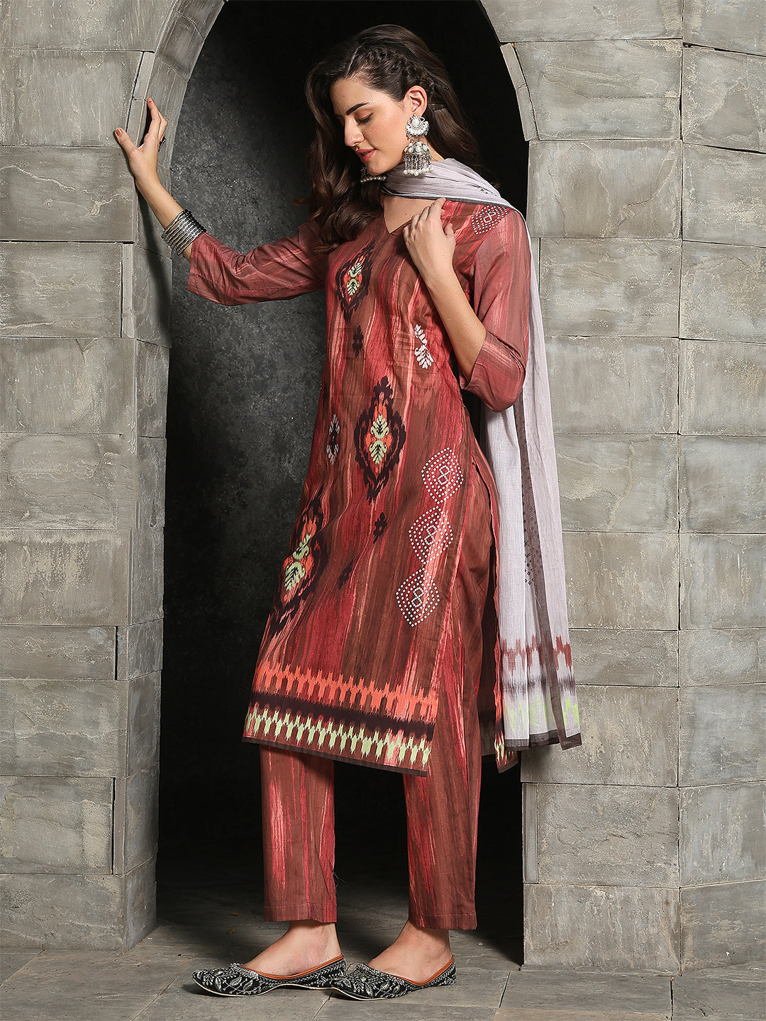 Rustic Charm – Maroon Cotton Straight Suit Set