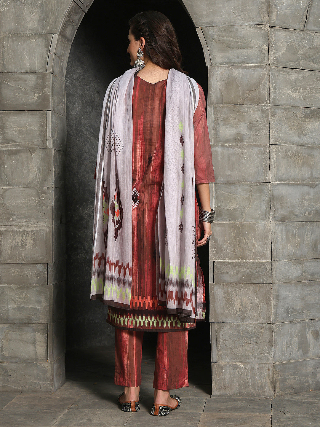 Rustic Charm – Maroon Cotton Straight Suit Set