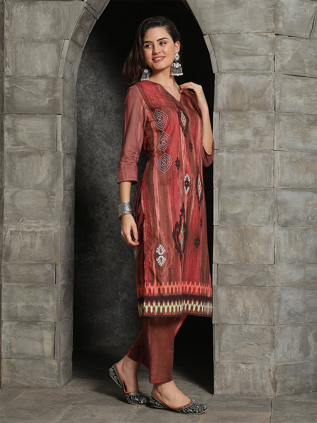Rustic Charm – Maroon Cotton Straight Suit Set