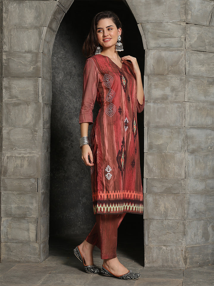 Rustic Charm – Maroon Cotton Straight Suit Set