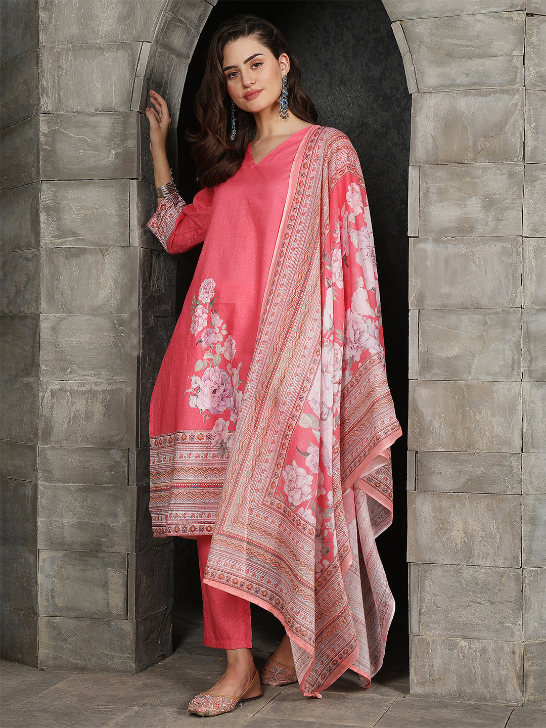 Mocha Abstract Charm – Pure Cotton Digital Print Suit Set