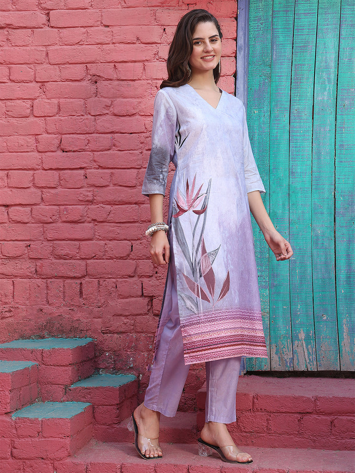 Lavender Dreamscape – Pure Cotton Digital Print Suit Set