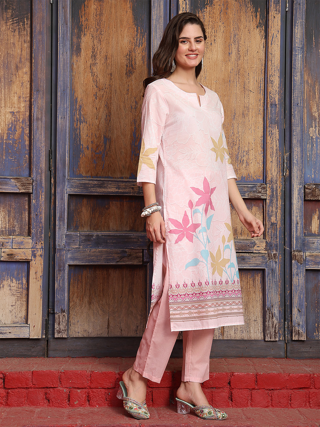 Blush Meadow – Pastel Pink Cotton Suit Set