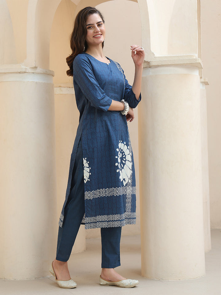 Indigo Radiance – Pure Cotton Digital Print Suit Set