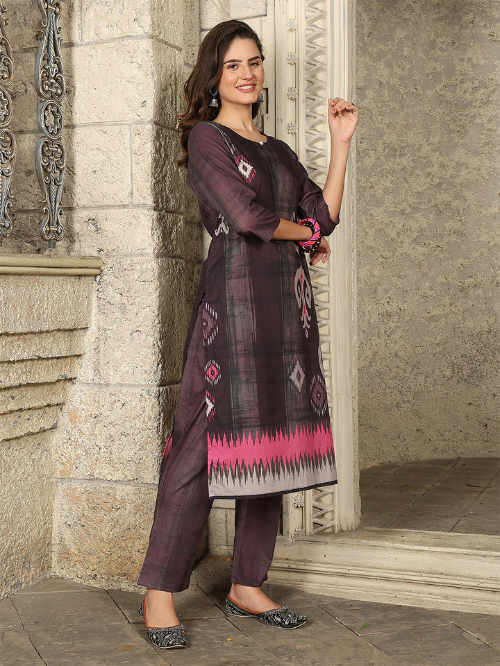 Charcoal Rose Ikat Suit Set