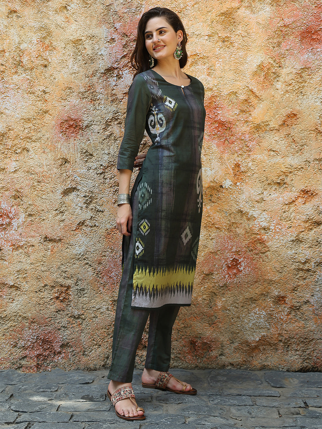 Forest Glow Ikat Suit Set