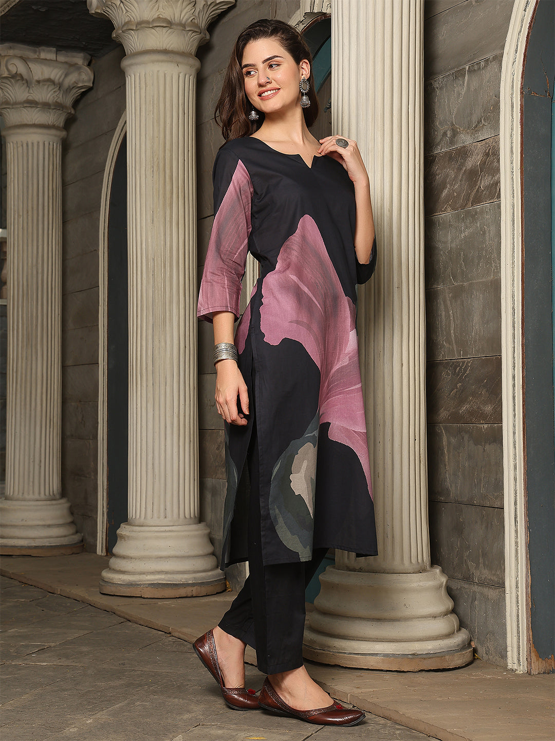 Midnight Petal Straight Suit Set