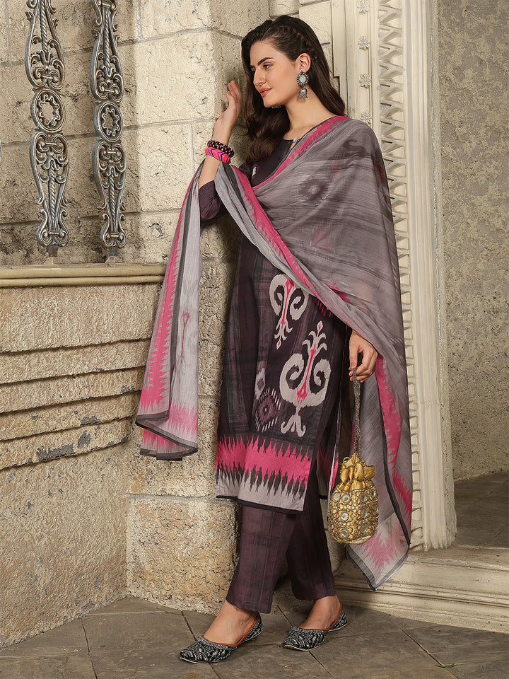 Charcoal Rose Ikat Suit Set