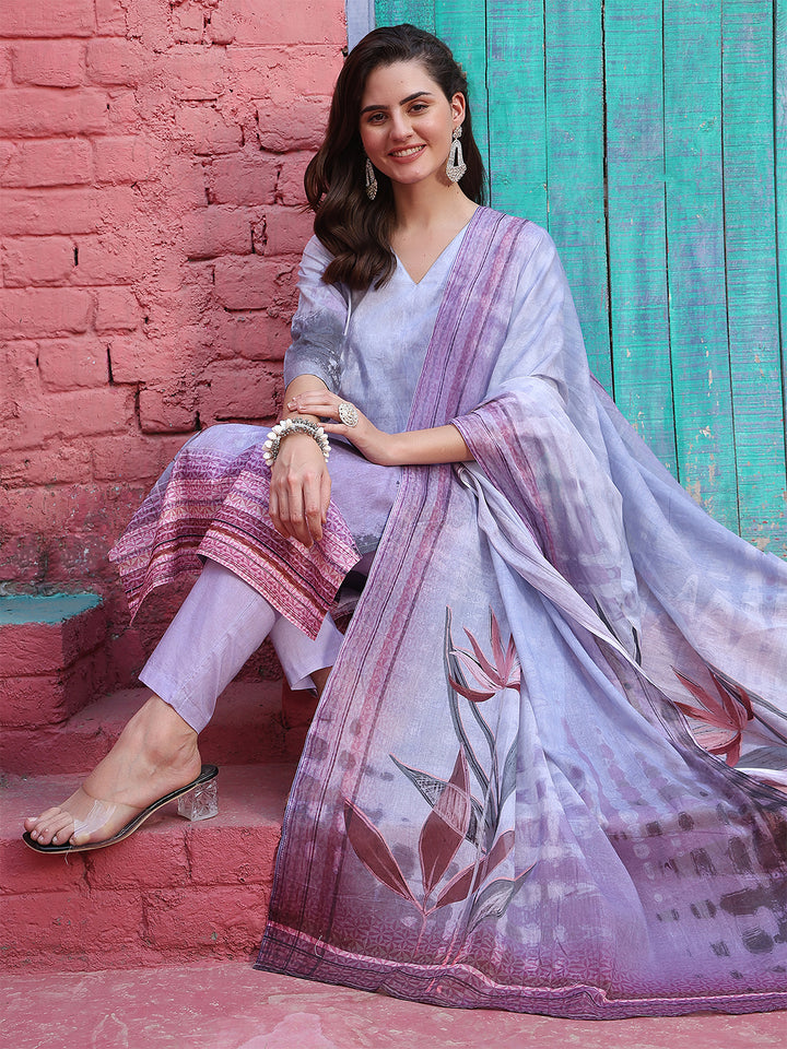 Lavender Dreamscape – Pure Cotton Digital Print Suit Set