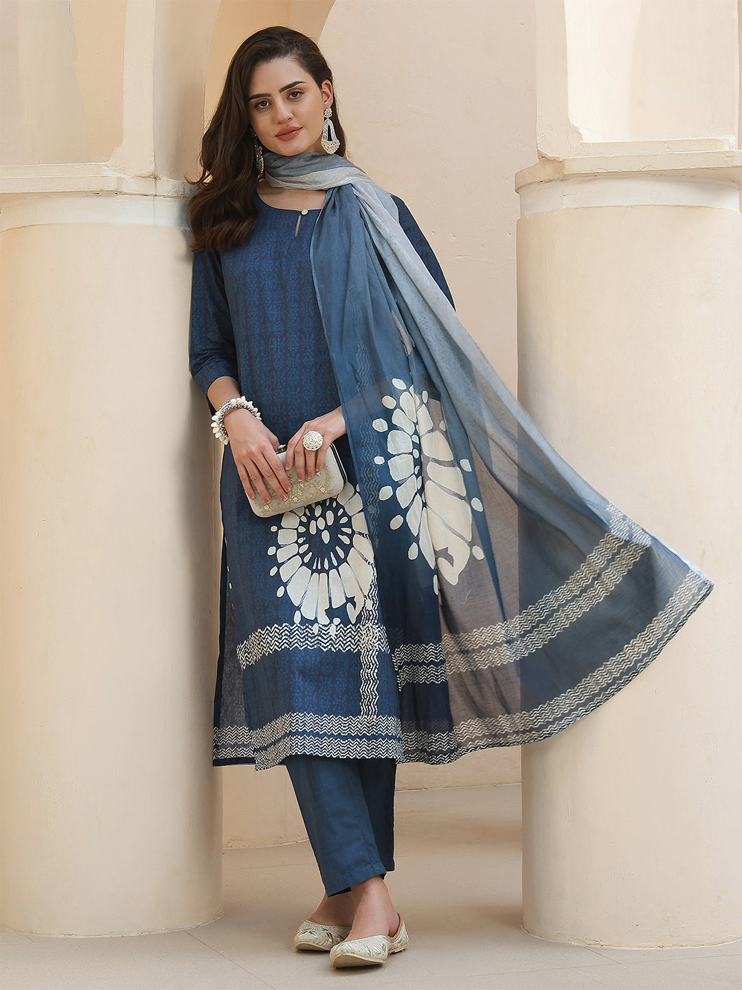 Indigo Radiance – Pure Cotton Digital Print Suit Set