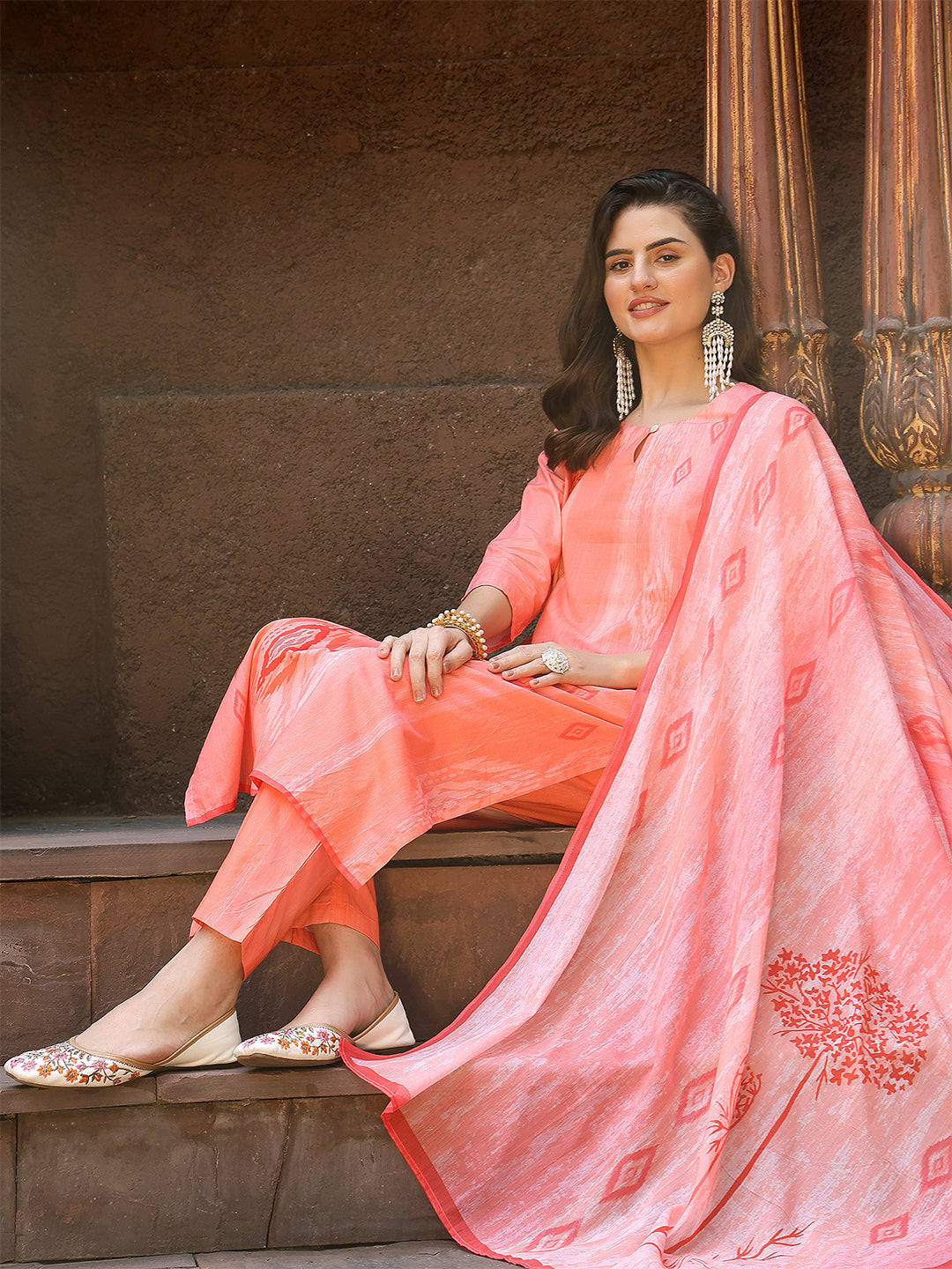 Coral Ikat Charm Suit Set
