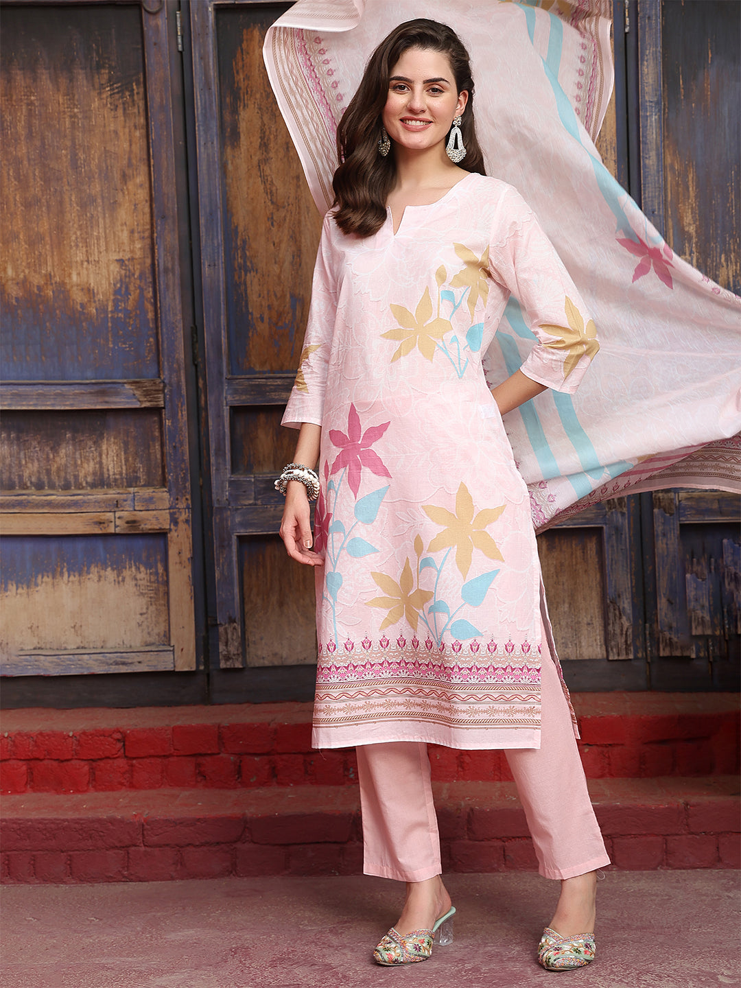 Blush Meadow – Pastel Pink Cotton Suit Set