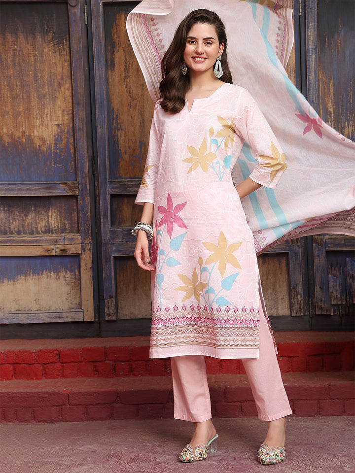 Blush Meadow – Pastel Pink Cotton Suit Set