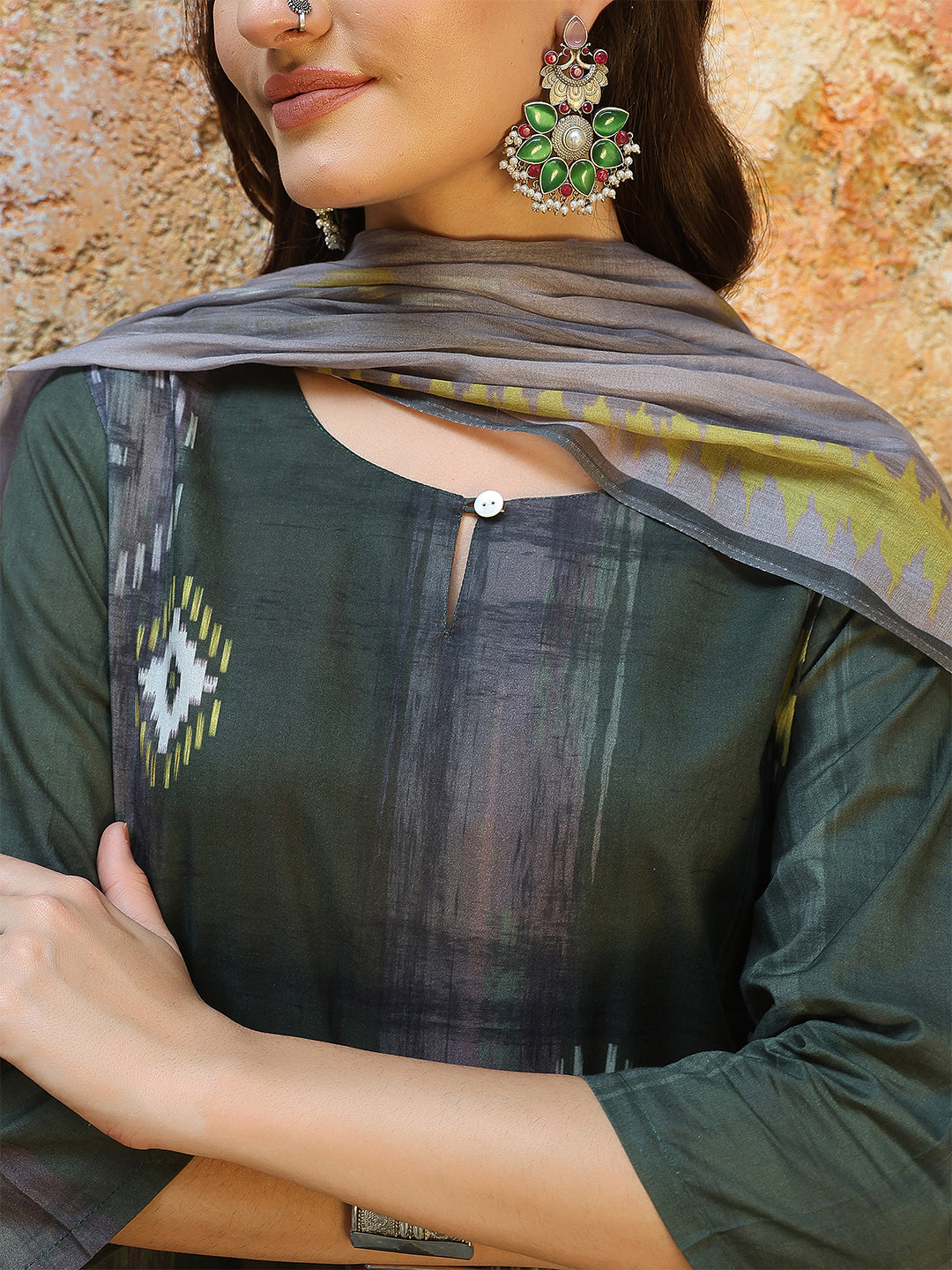 Forest Glow Ikat Suit Set