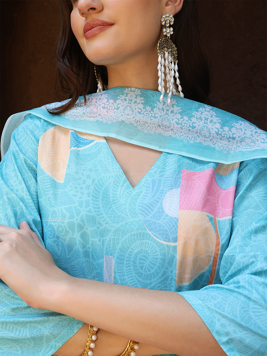 Aqua Blossom Straight Suit Set