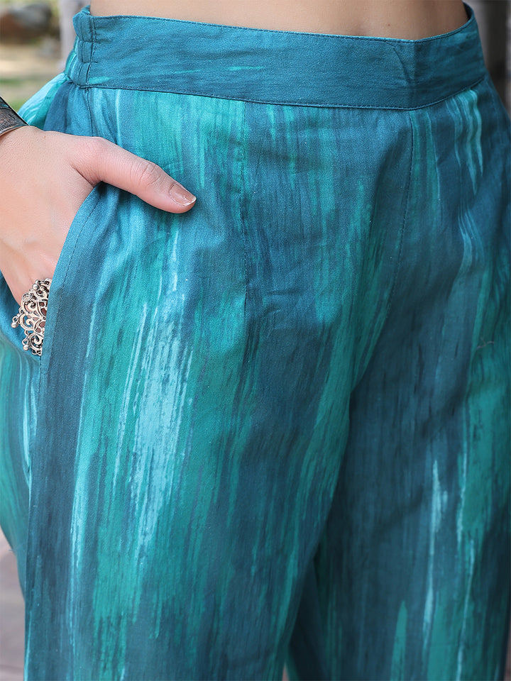 Azure Bloom – Teal Cotton Straight Suit Set