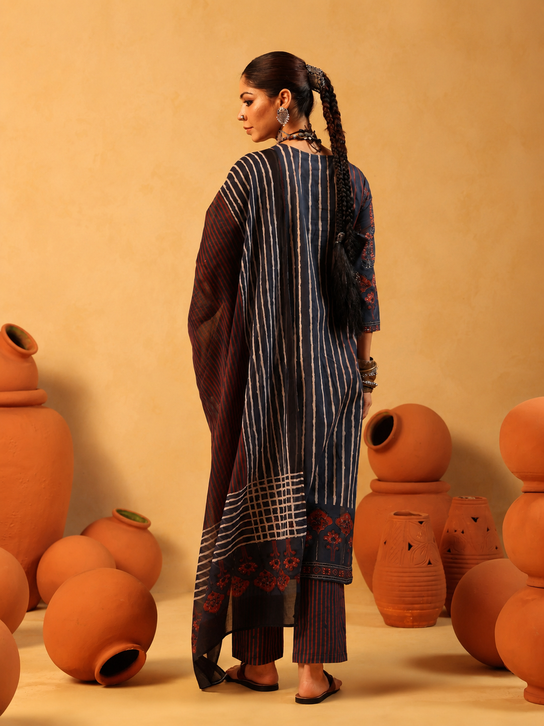 Suhani | Midnight Blue Ajrakh Cotton Suit Set