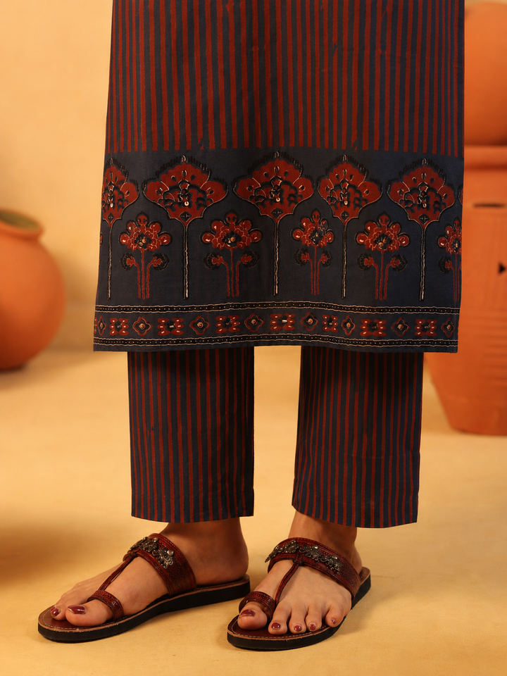 Suhani | Midnight Blue Ajrakh Cotton Suit Set
