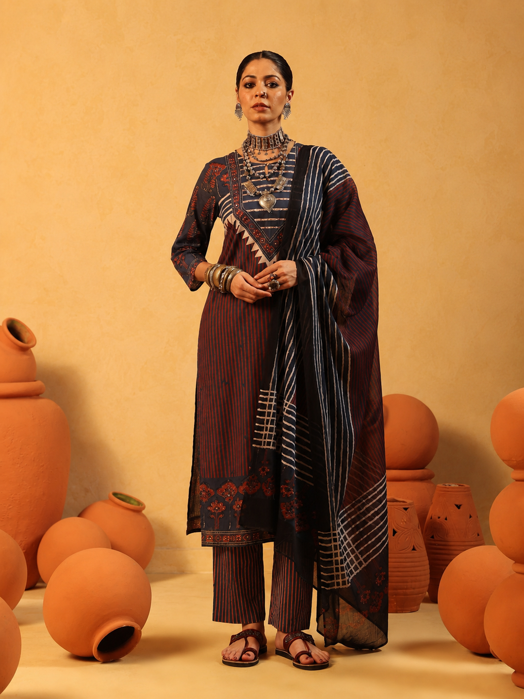 Suhani | Midnight Blue Ajrakh Cotton Suit Set