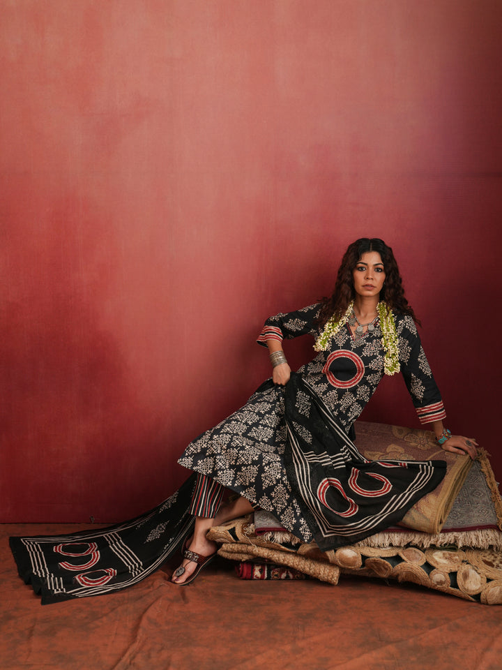 Surajkund Noir | Black Ajrakh Cotton Suit Set