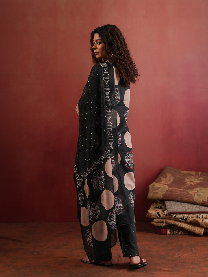 Chandrika Polka | Black Ajrakh Cotton Suit Set