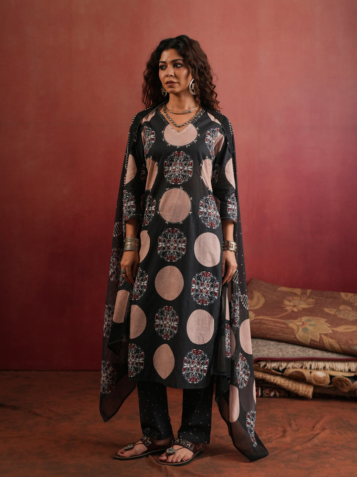 Chandrika Polka | Black Ajrakh Cotton Suit Set
