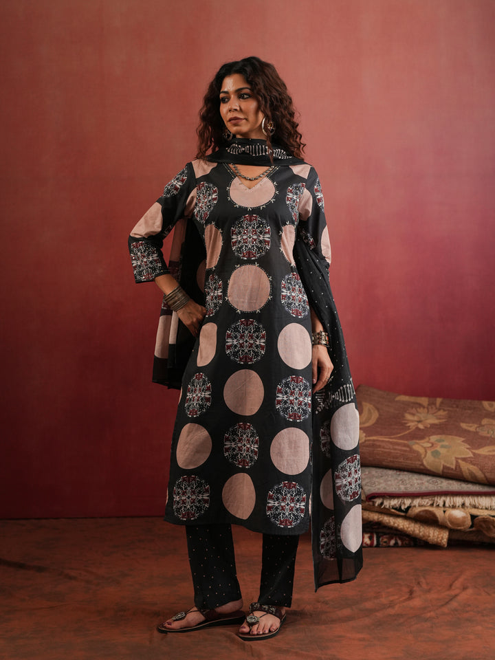 Chandrika Polka | Black Ajrakh Cotton Suit Set