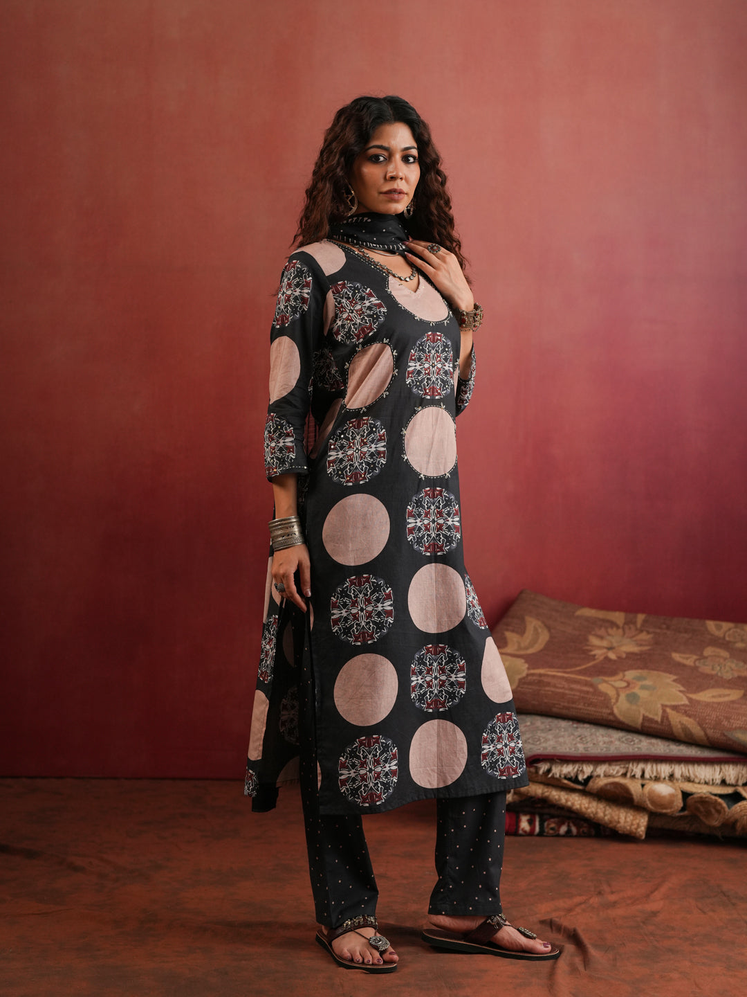 Chandrika Polka | Black Ajrakh Cotton Suit Set