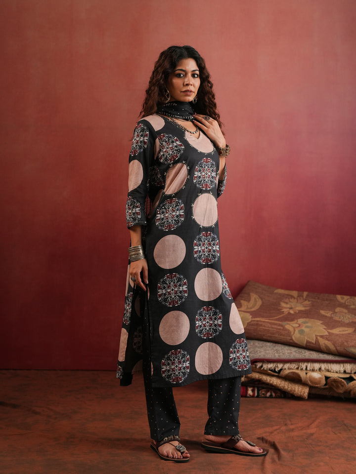 Chandrika Polka | Black Ajrakh Cotton Suit Set