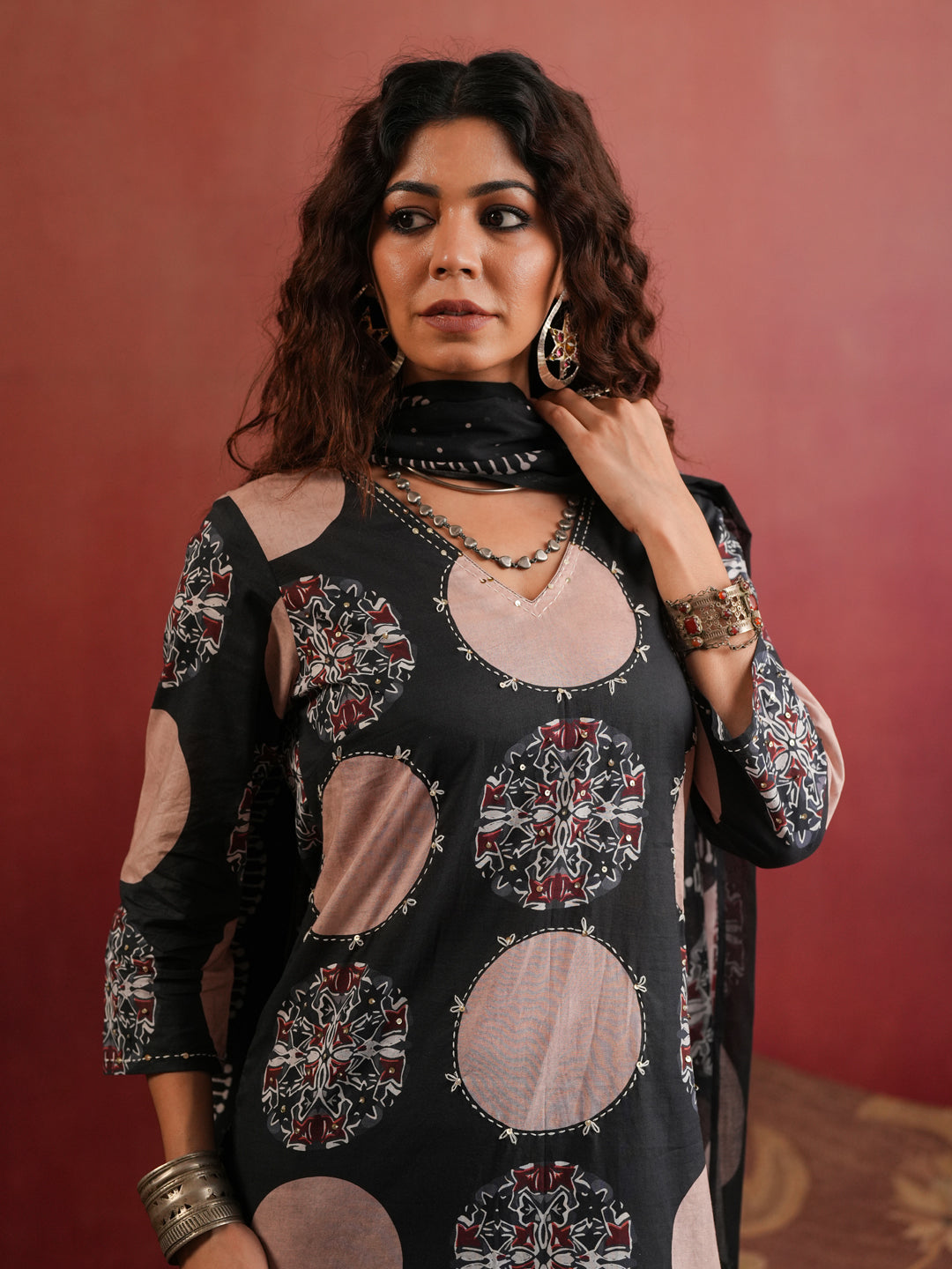 Chandrika Polka | Black Ajrakh Cotton Suit Set