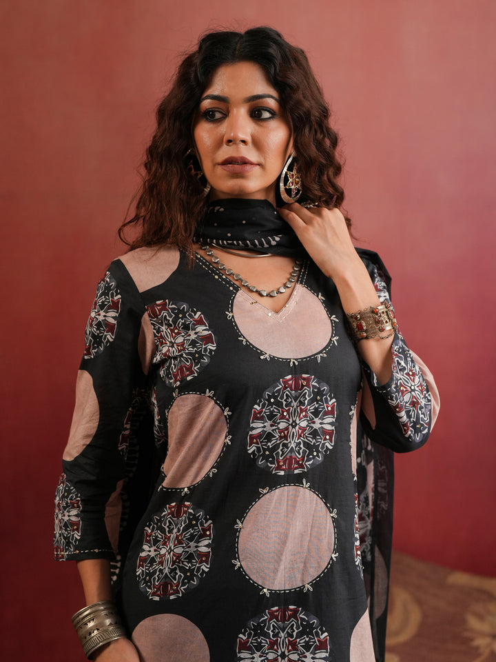 Chandrika Polka | Black Ajrakh Cotton Suit Set