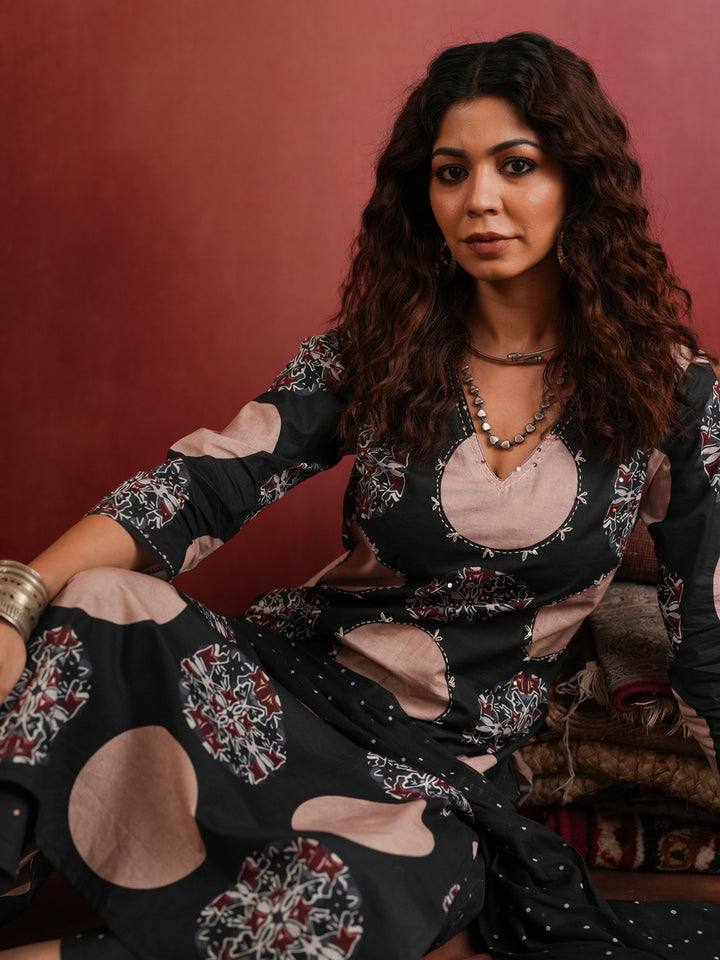 Chandrika Polka | Black Ajrakh Cotton Suit Set