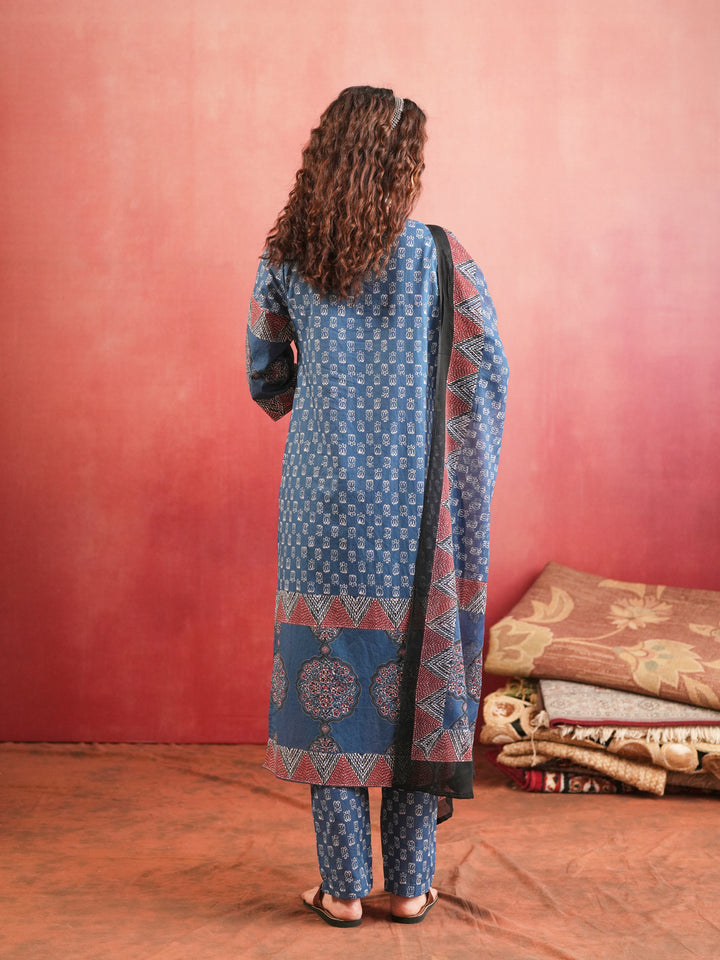 Surmai Mandala | Indigo Ajrakh Cotton Suit Set