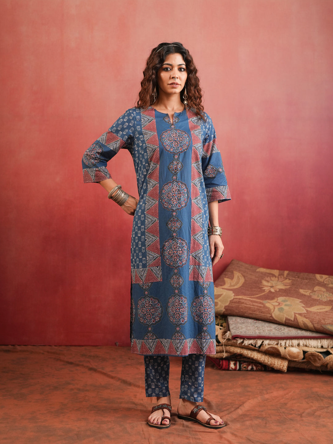 Surmai Mandala | Indigo Ajrakh Cotton Suit Set